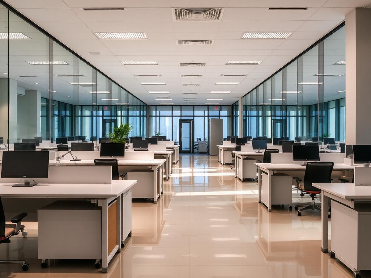 Clean modern office interior with polished floors